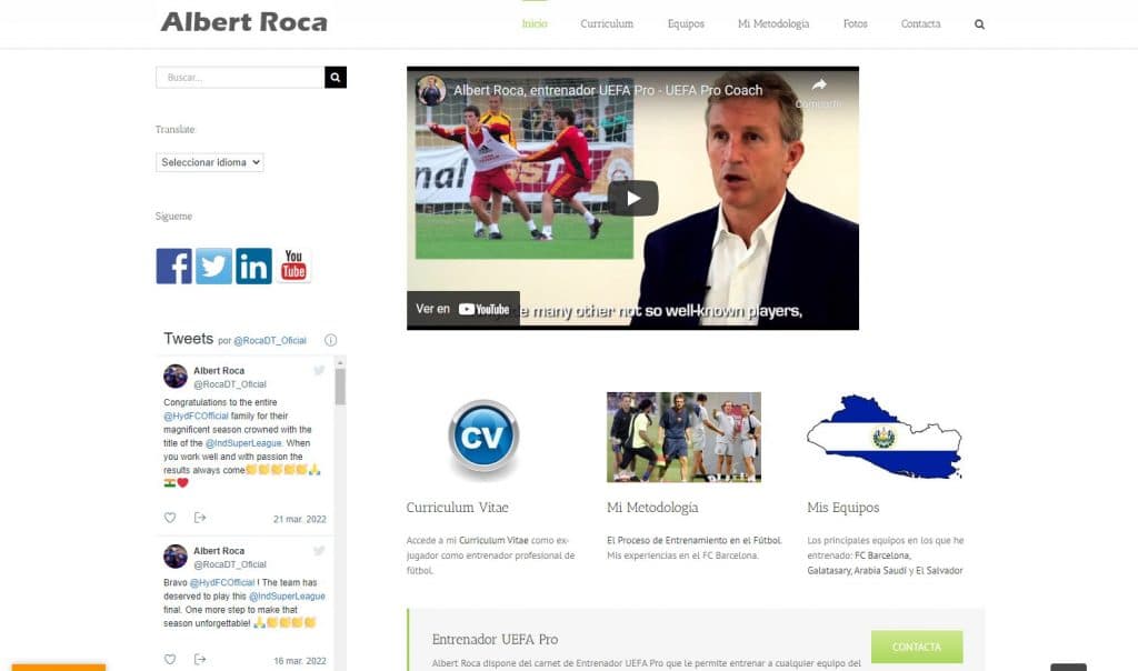 albertroca.com. Entrenador de fútbol. Página web