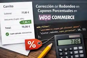 Corrección del redondeo en cupones porcentuales de WooCommerce. Imagen del descuento.